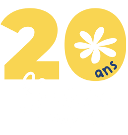 logo flower camping 20 ans blanc